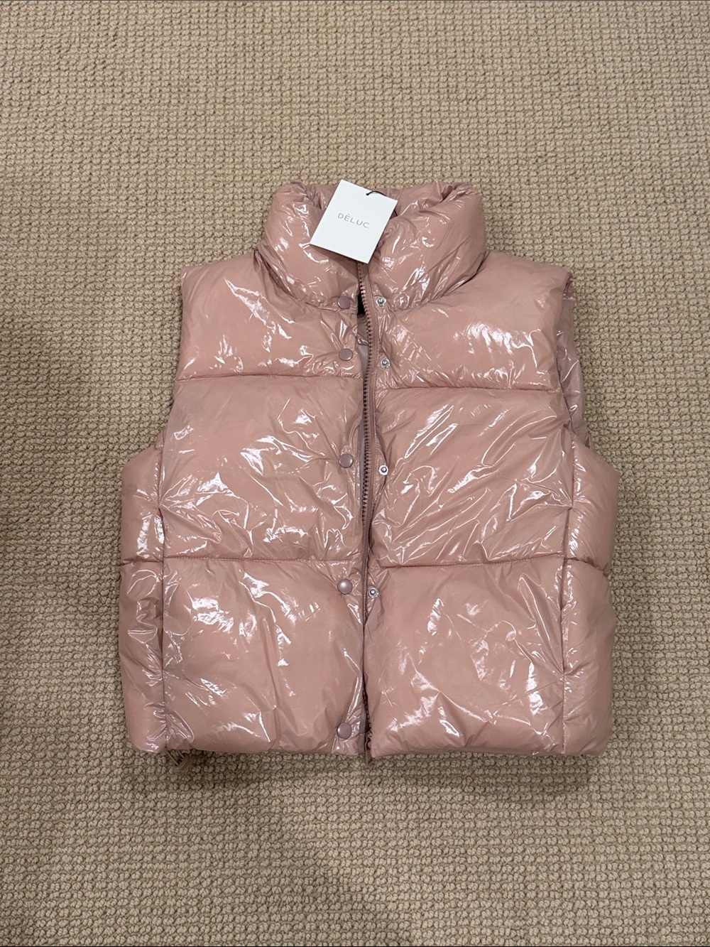 Deluc Glossy Blush Pink Puffer Vest NWT